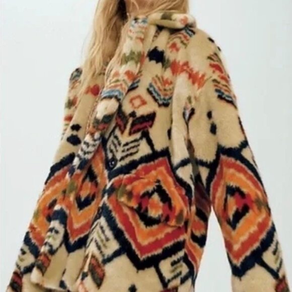 Free People Carmella Aztec Fur Coat - Picture 1 of 5